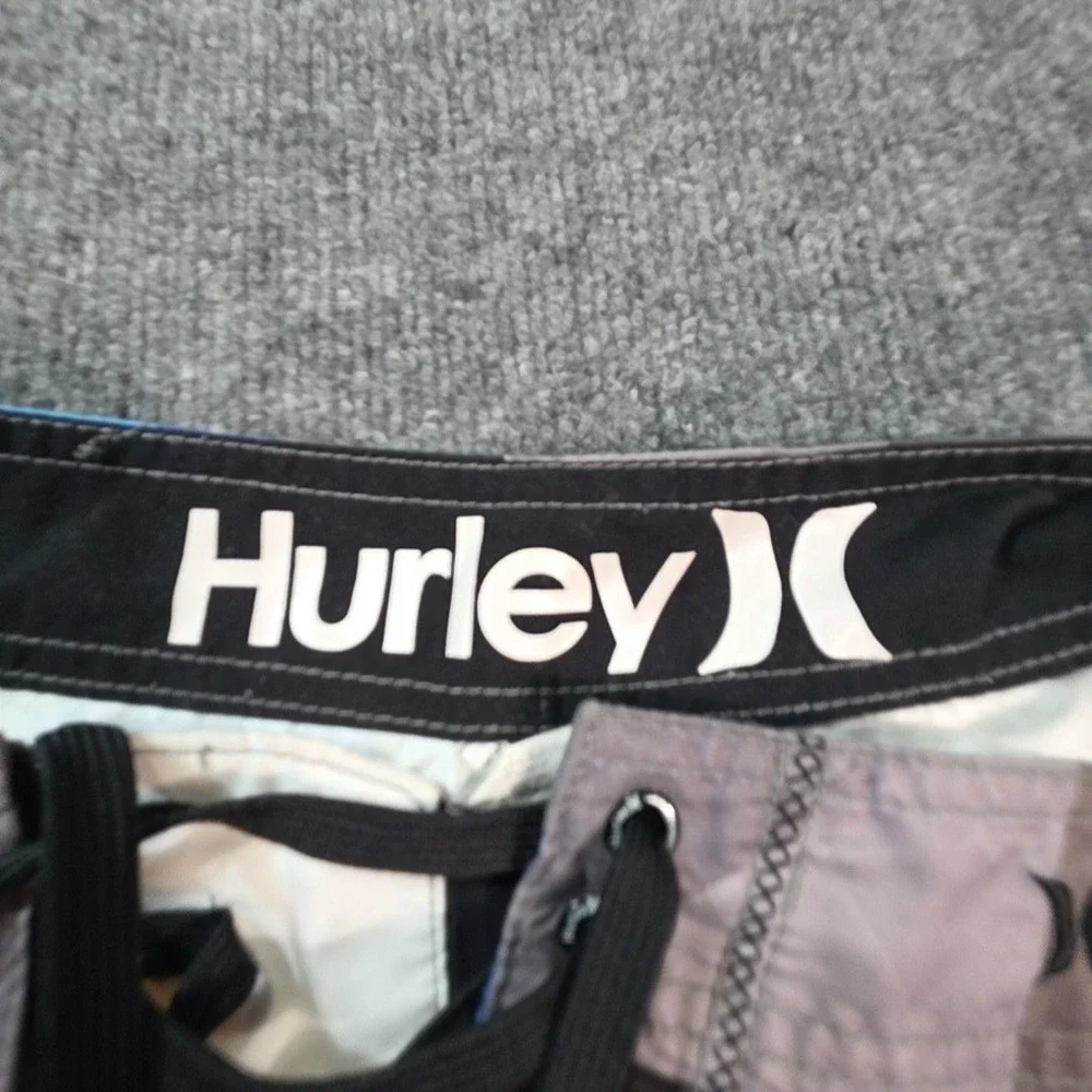 Hurley Board Shorts Mens 36 Blue Brown Geometric Surf Quick Dry Pocket Logo